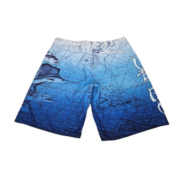Salt Life SLX-QD Vapor Stretch Board Swim Shorts Marlin Fish Print Men's 38 Blue - Picture 5 of 12